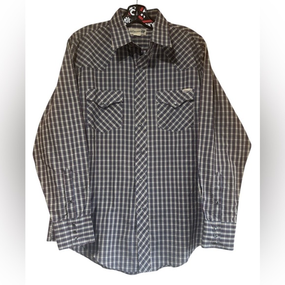 Roebucks Other - Vintage 90's Roebucks Grey Snap Western Plaid Shirt Large EUC
